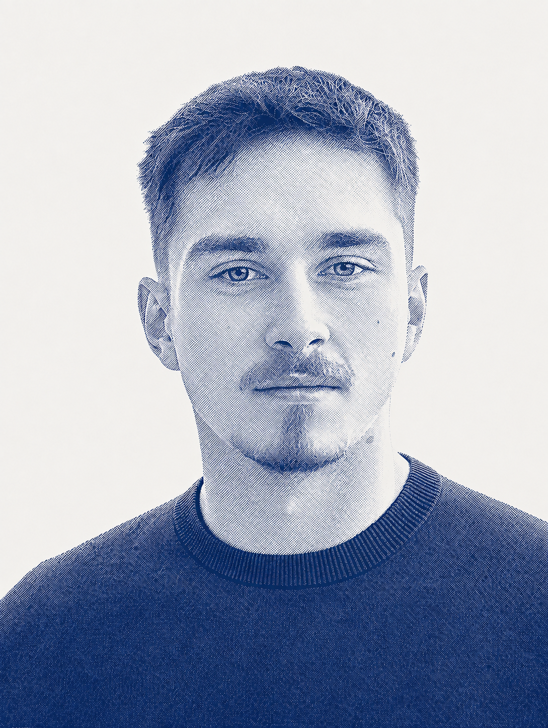 Blue halftone portrait of Antonio Kolakovic